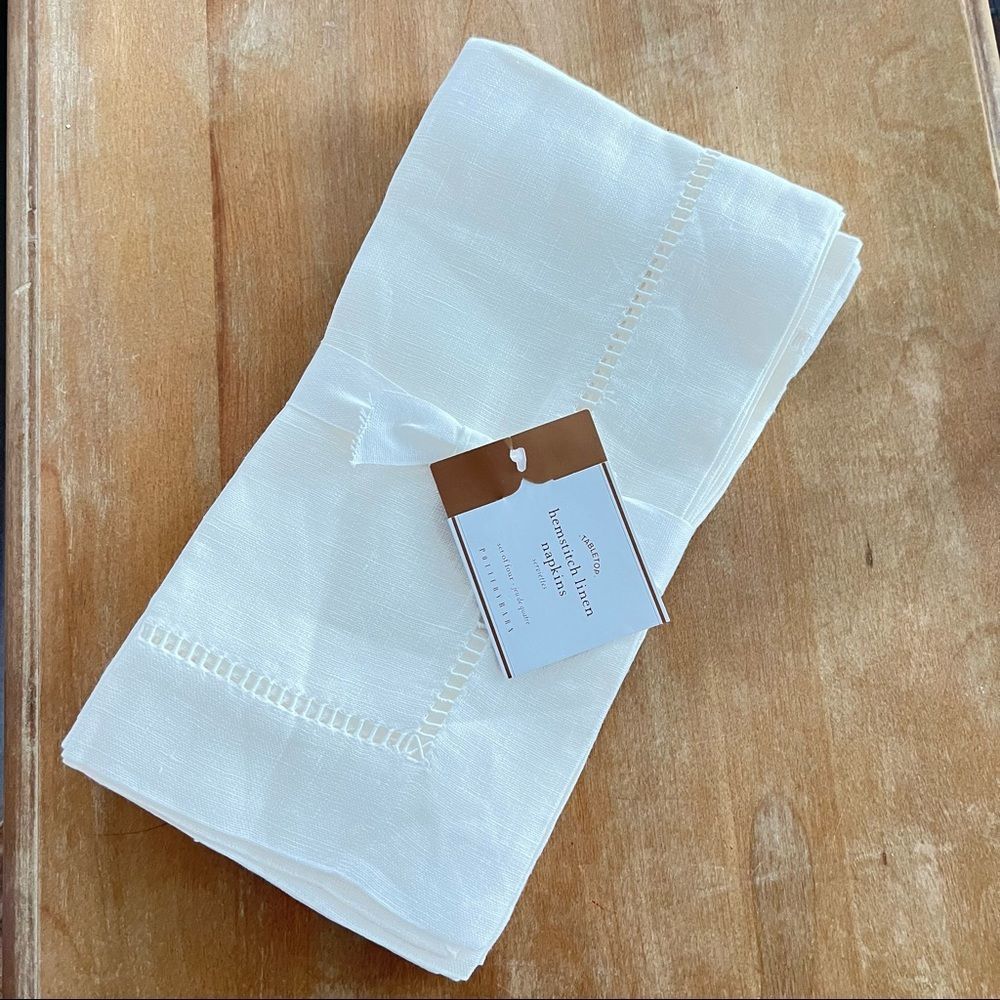 PB Hemstitch Linen Napkins, 20” square Classic Ivory set of 4